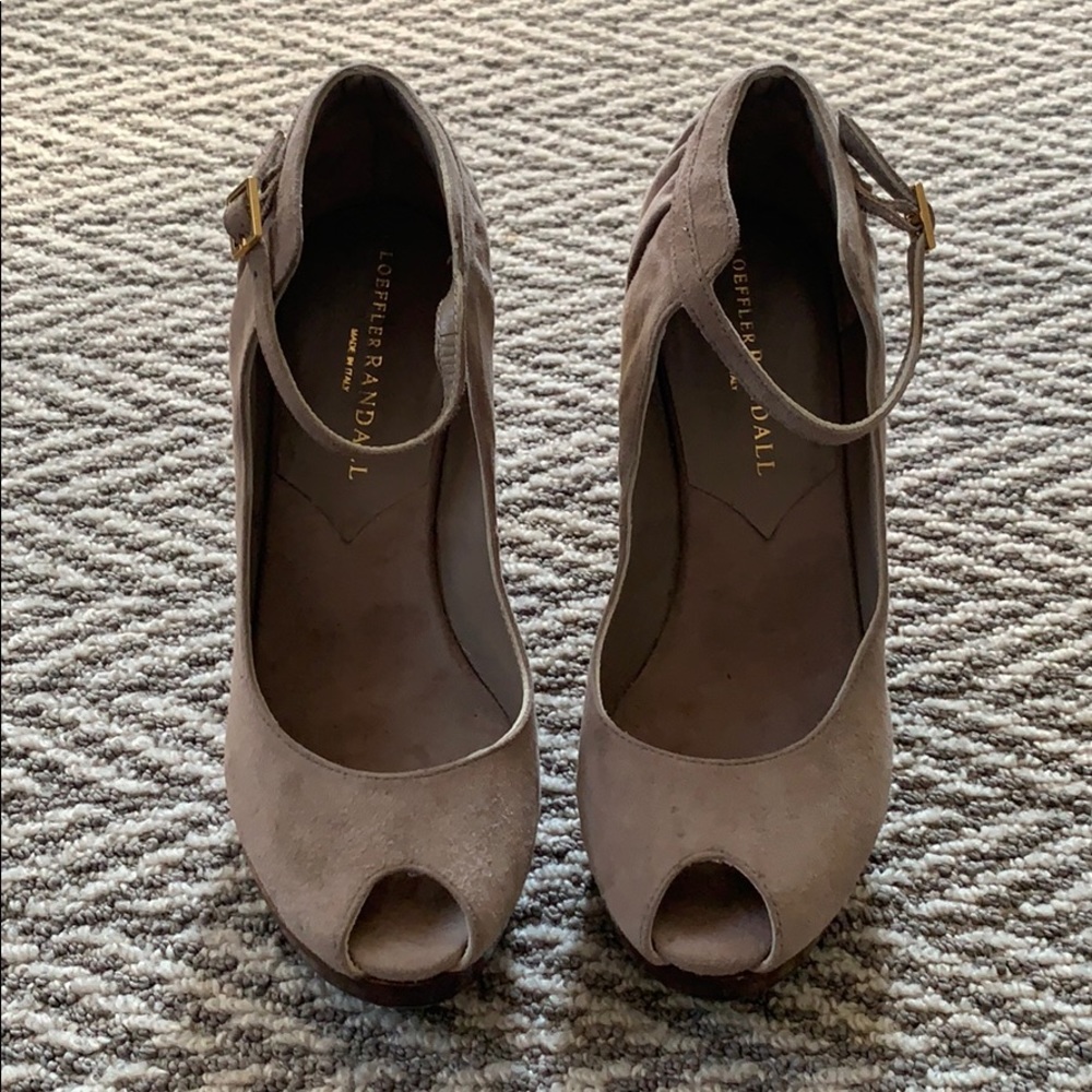 Loeffler Randall taupe platform peep toe
